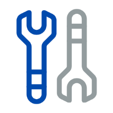 A blue and grey wrenches

Description automatically generated